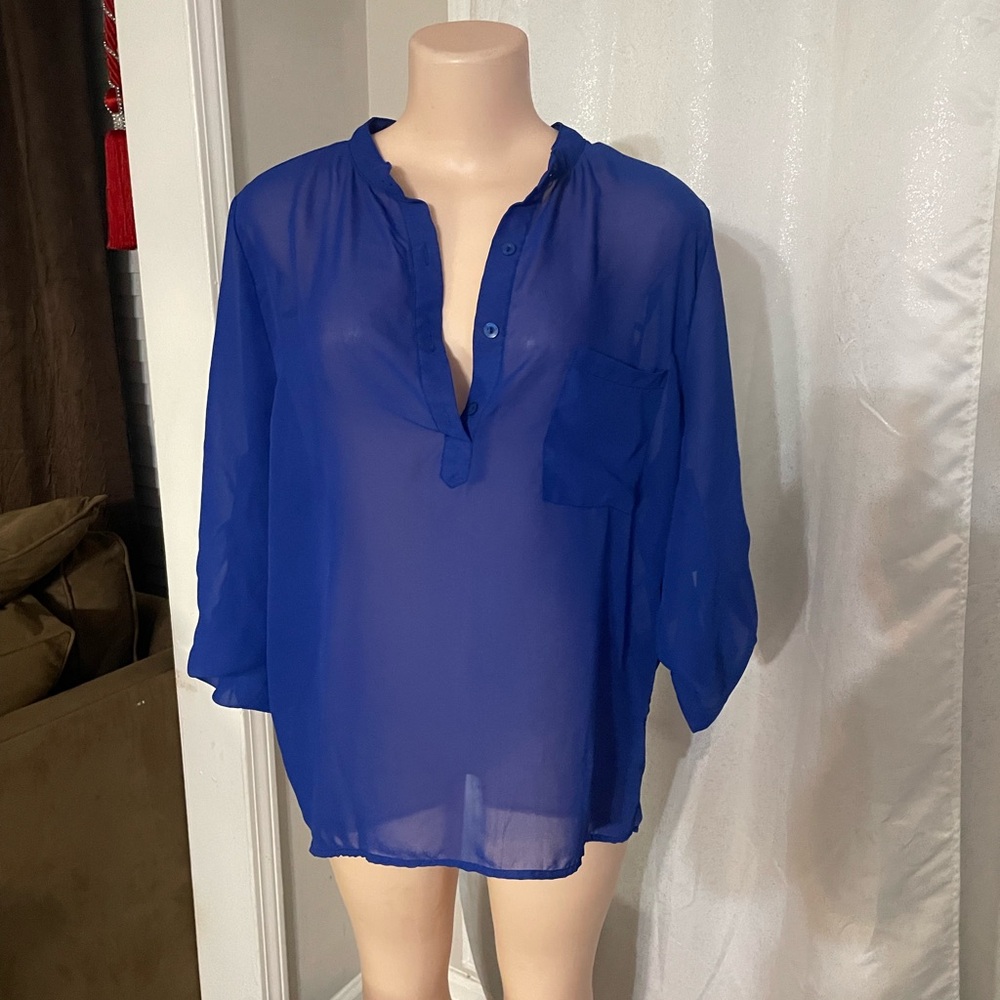 Time and a half sheer royal blue blouse top Women's size XXL shirt
